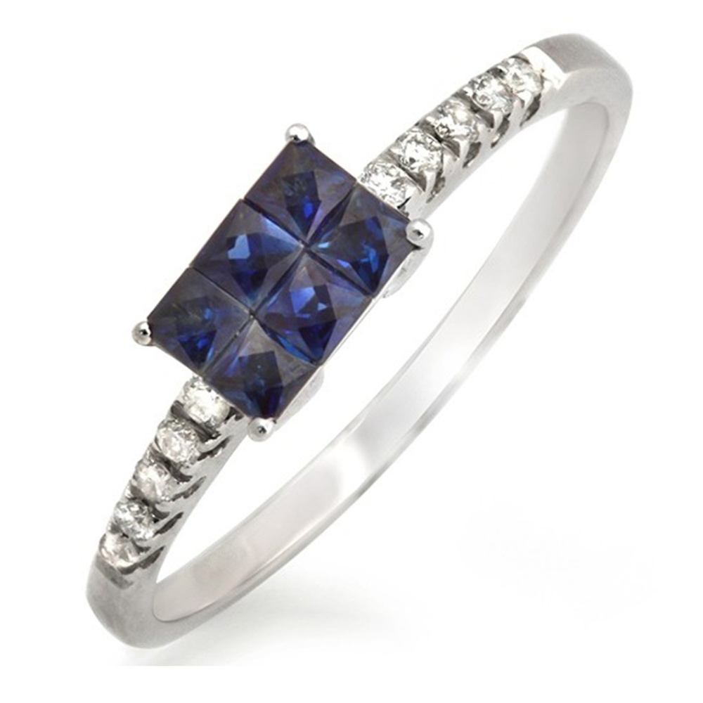 0.75 CT Blue Sapphires & 0.12 CT Diamonds 18K Ring